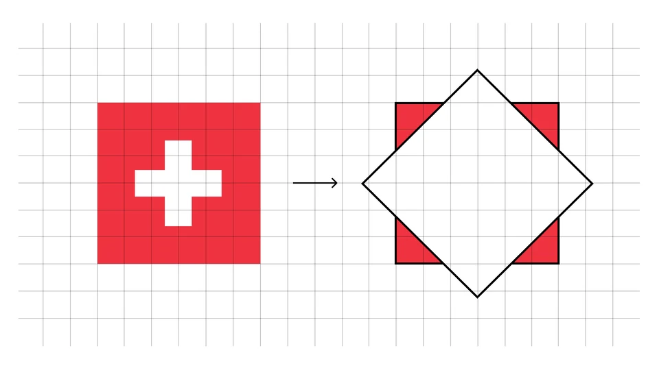 Swiss flag transforming into the GPR diamond icon