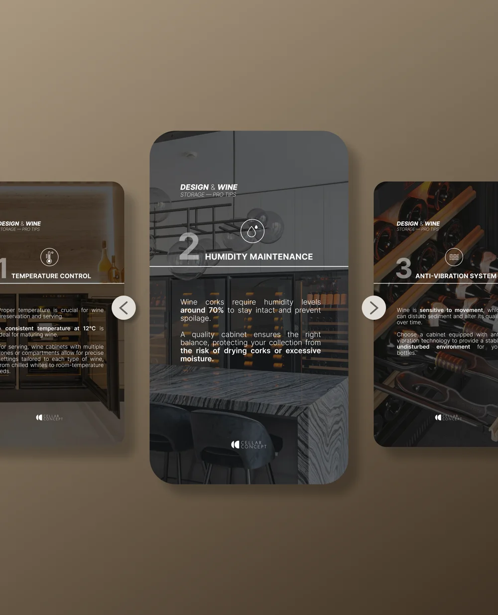Cellar Concept carousel presented on a phone